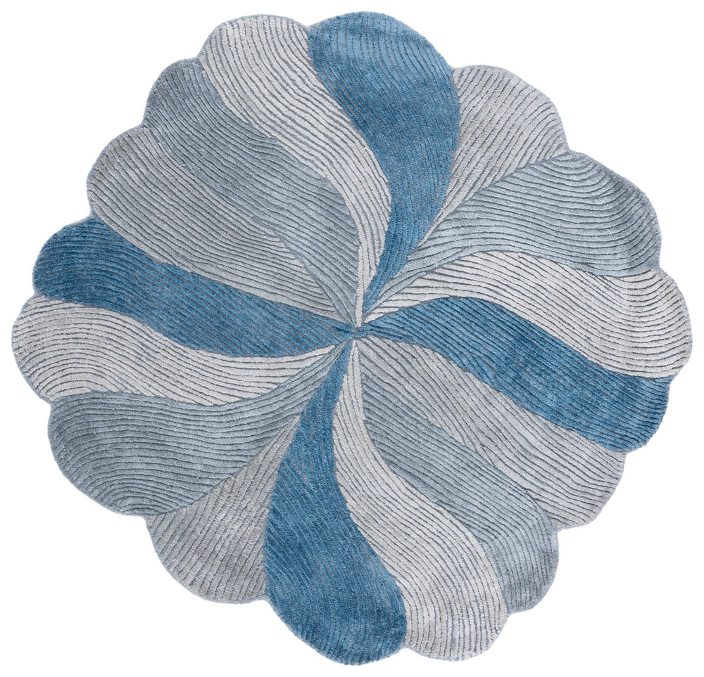 Safavieh Fifth Modern Round Hand-Tufted Area Rug In Muted Grey Blue Tones — Low Pile Viscose-Wool Blend Luxury 5'-0" x 5'-0" FTV855F-5R