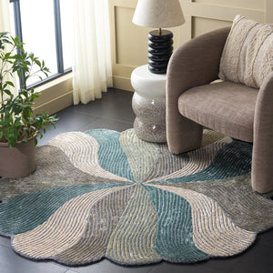 Safavieh Fifth Avn: Hand-Tufted Round Area Rug In Calming Green Beige Palette, Low-Profile Luxe Comfort 5'-0" x 5'-0" FTV855Y-5R
