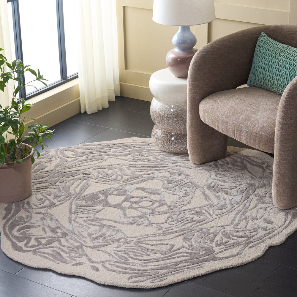 Safavieh Fifth Hand-Tufted Ivory Grey Area Rug — Compact Low-Pile Viscose Wool Blend For Modern Spaces 5'-0" x 5'-0" FTV857A-55S