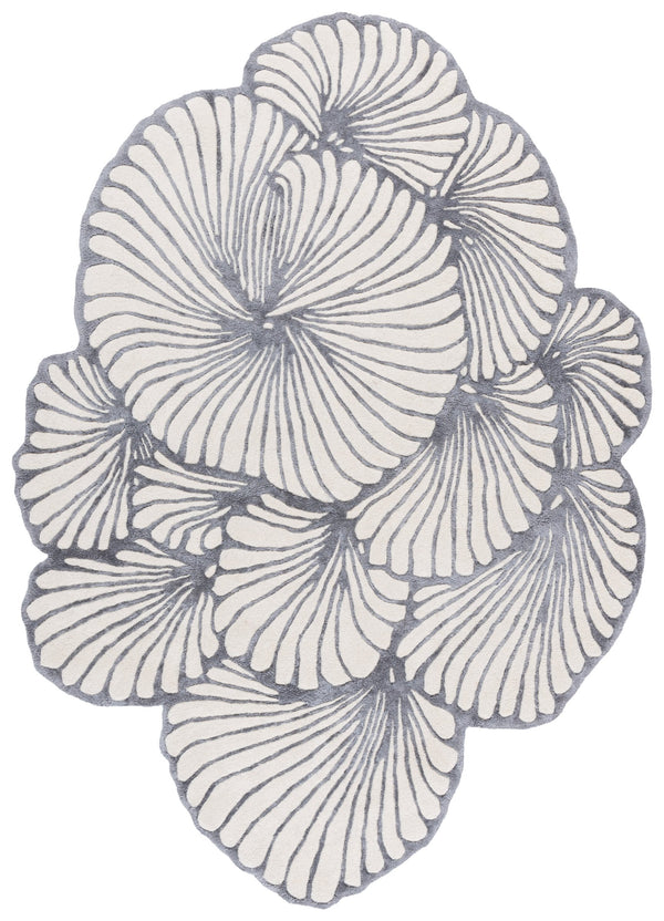 Safavieh Fifth Hand‑Tufted Ivory Charcoal Area Rug — Subtle Floral Motif, Viscose Wool Blend, Low Pile Elegance 6'-0" x 9'-0" FTV858A-69S