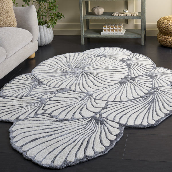 Safavieh Fifth Hand‑Tufted Ivory Charcoal Area Rug — Subtle Floral Motif, Viscose Wool Blend, Low Pile Elegance 6'-0" x 9'-0" FTV858A-69S