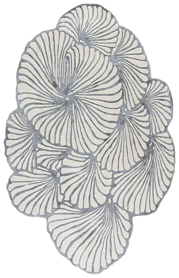 Safavieh Fifth Hand‑Tufted Ivory Charcoal Area Rug — Subtle Floral Motif, Viscose Wool Blend, Low Pile Elegance 6'-0" x 9'-0" FTV858A-69S