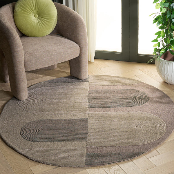 Safavieh Fifth Hand-Tufted Round Rug In Beige And Green — Low-Profile Pile, Artisanal Wool-Viscose Blend Accenting Cozy Spaces 3'-0" x 3'-0" FTV860B-3R