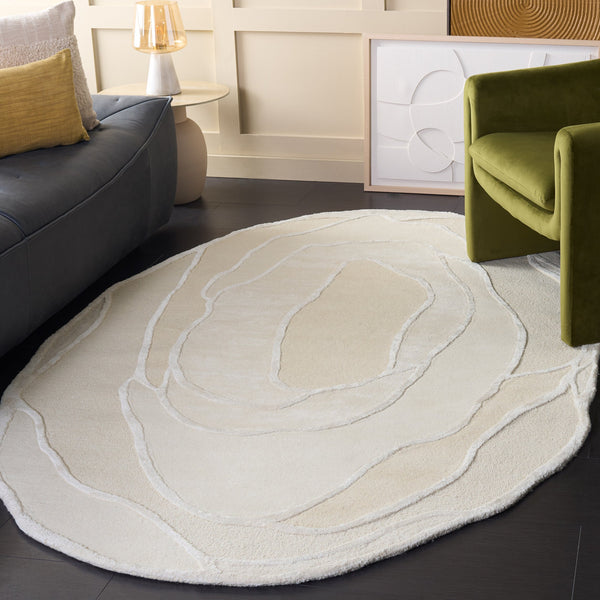 Safavieh Fifth Hand-Tufted 950A Oval Ivory Beige Rug — Wool-Cotton- Viscose Blend, Plush 5/8" Pile For Timeless Warmth And Soft Texture 8'-0" x 10'-0" FTV950A-8OV