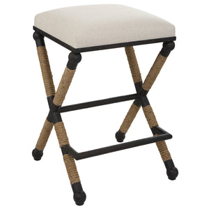 Uttermost Firth Rustic Oatmeal Counter Stool 23709 MDF, FARBIC, IRON,FOAM,ROPE