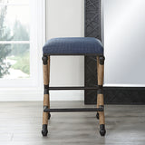 Uttermost Firth Rustic Navy Counter Stool 23710 MDF, FARBIC, IRON,FOAM,ROPE