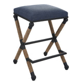 Uttermost Firth Rustic Navy Counter Stool 23710 MDF, FARBIC, IRON,FOAM,ROPE