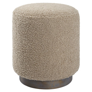 Uttermost Avila Latte Round Ottoman 23714 PLYWOOD,FABRIC,FOAM,OAKWOOD