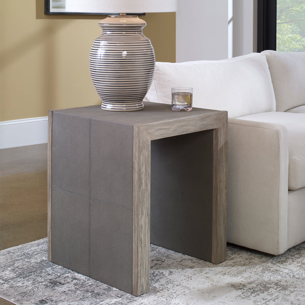Uttermost Aerina Modern Gray End Table 25214 MIX WOOD WITH TSCA TITLE VI, FAUX SHAGREEN, AND VENEER