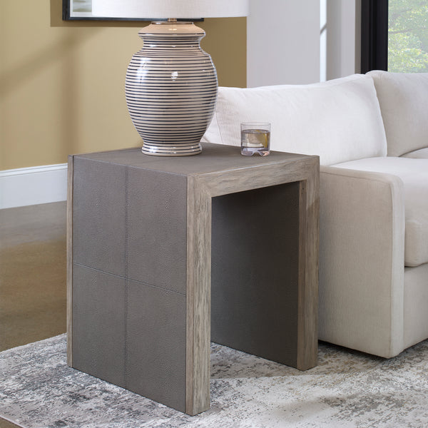 Uttermost Aerina Modern Gray End Table 25214 MIX WOOD WITH TSCA TITLE VI, FAUX SHAGREEN, AND VENEER
