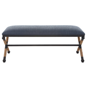 Uttermost Firth Rustic Navy Bench 23713 MDF,Foam,Fabric,Iron,Rope