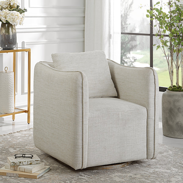 Uttermost Corben White Swivel Armchair 23729 HARDWOOD,PLYWOOD,FABRIC,FOAM,HARDWARE