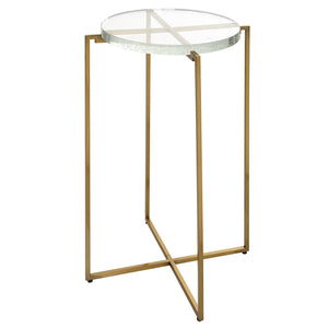 Uttermost Star-crossed Glass Accent Table 25226 SEEDED THICK GLASS,STAINLESS STEEL