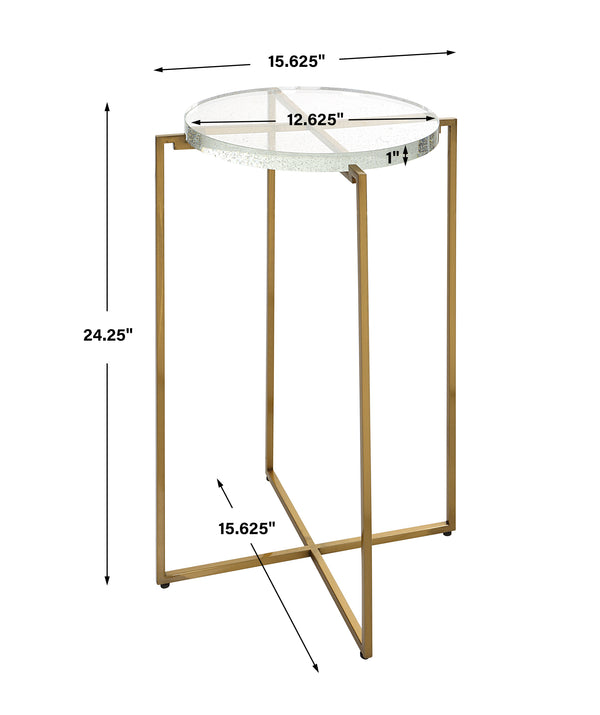 Uttermost Star-crossed Glass Accent Table 25226 SEEDED THICK GLASS,STAINLESS STEEL