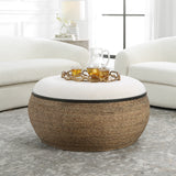 Uttermost Island Straw Storage Ottoman / Coffee Table 23734 MDF, STRAW, IRON, FIR, FOAM, LINEN, DACRON