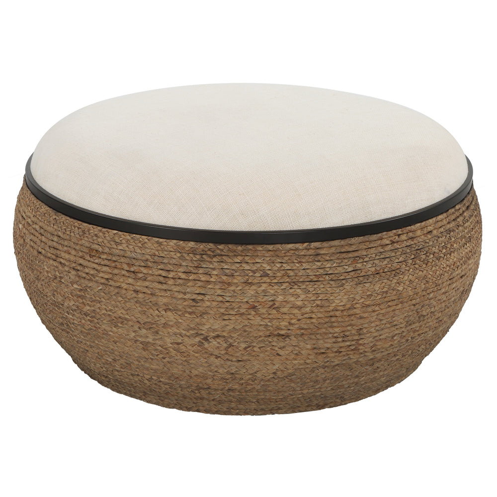Uttermost Island Straw Storage Ottoman / Coffee Table 23734 MDF, STRAW, IRON, FIR, FOAM, LINEN, DACRON