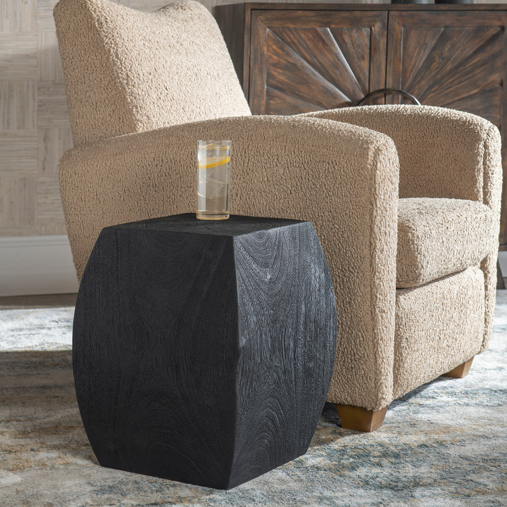 Uttermost Grove Black Wooden Accent Stool 25296 SUAR WOOD