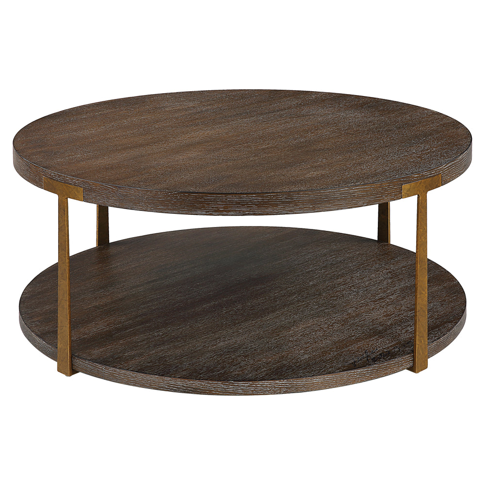 Uttermost Palisade Round Wood Coffee Table 25555 MDF,OAK VENEER,METAL,HARDWARE