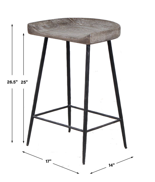 Uttermost Cordova Carved Wood Counter Stool 22885 IRON, WOOD