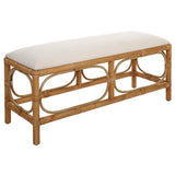 Uttermost Laguna White Fabric Rattan Bench 23755 MDF, PINE, RATTAN, POLYESTER, FOAM