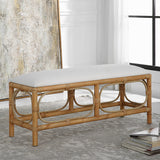 Uttermost Laguna White Fabric Rattan Bench 23755 MDF, PINE, RATTAN, POLYESTER, FOAM