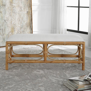 Uttermost Laguna White Fabric Rattan Bench 23755 MDF, PINE, RATTAN, POLYESTER, FOAM