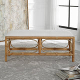 Uttermost Laguna White Fabric Rattan Bench 23755 MDF, PINE, RATTAN, POLYESTER, FOAM