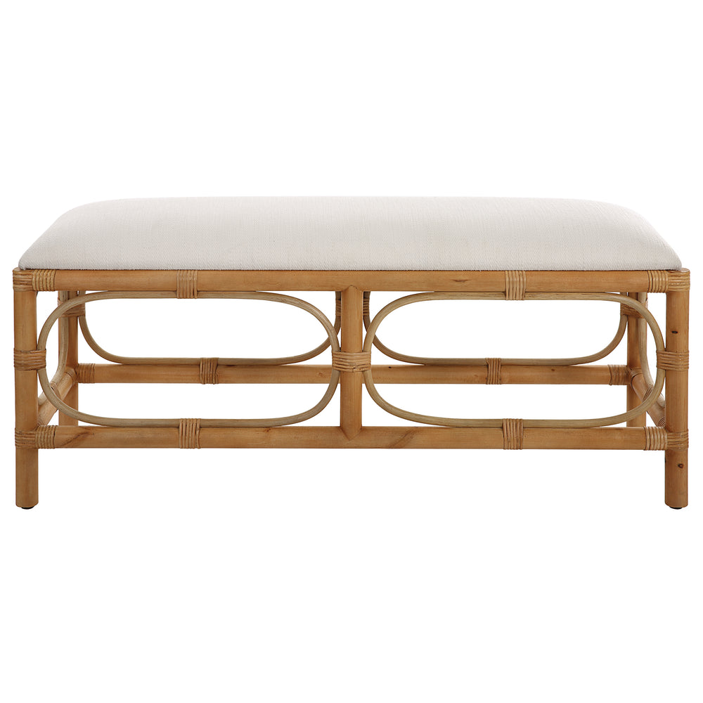 Uttermost Laguna White Fabric Rattan Bench 23755 MDF, PINE, RATTAN, POLYESTER, FOAM