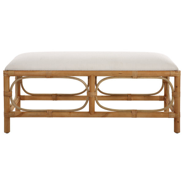 Uttermost Laguna White Fabric Rattan Bench 23755 MDF, PINE, RATTAN, POLYESTER, FOAM
