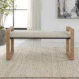 Uttermost Areca Coastal Rattan Bench 23760 IRON, MDF, RATTAN, POLYESTER, FOAM