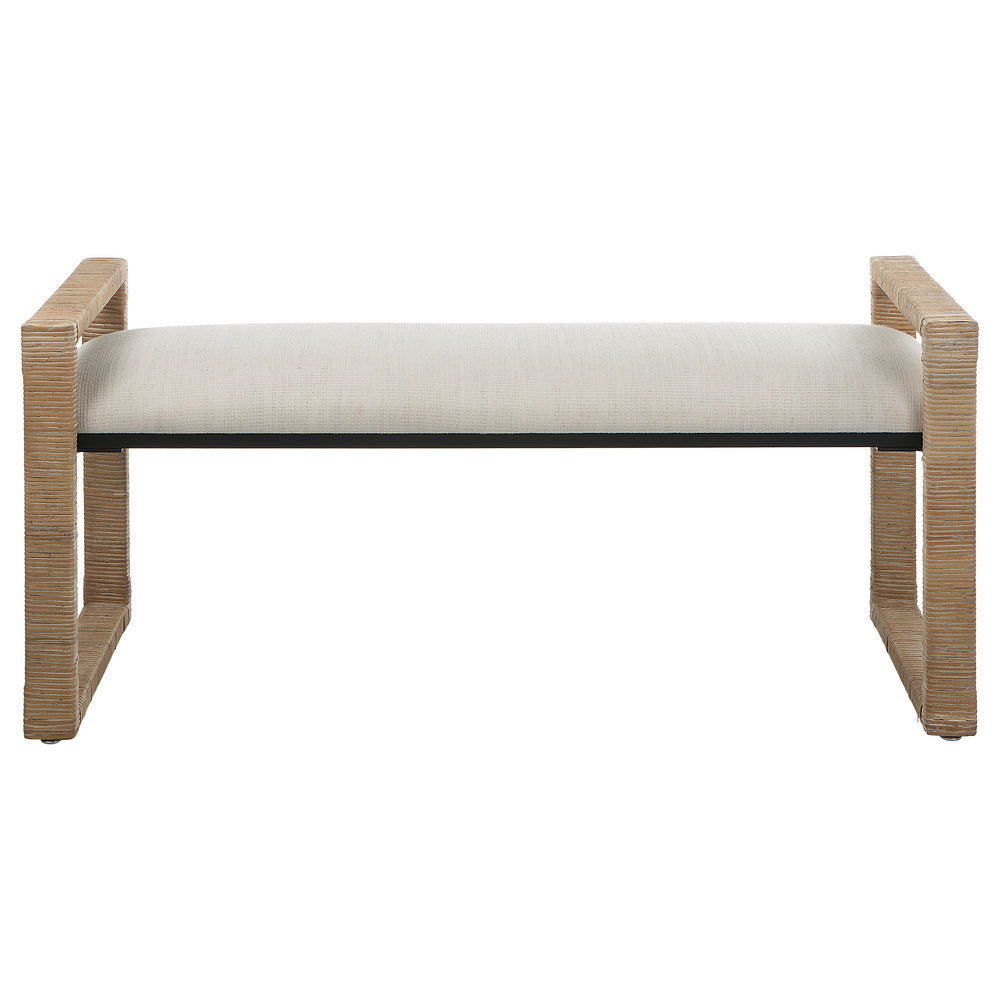 Uttermost Areca Coastal Rattan Bench 23760 IRON, MDF, RATTAN, POLYESTER, FOAM