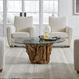 Uttermost Driftwood Glass Top Large Coffee Table 22876 TEAK ROOT TABLE WITH GLASS