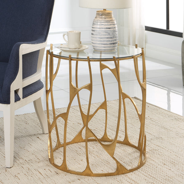 Uttermost Ritual Round Gold Side Table 22894 Glass, Iron