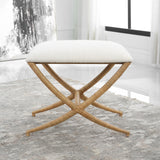 Uttermost Expedition White Fabric Small Bench 23751 Iron,Rattan,MDF,Foam,Fabric