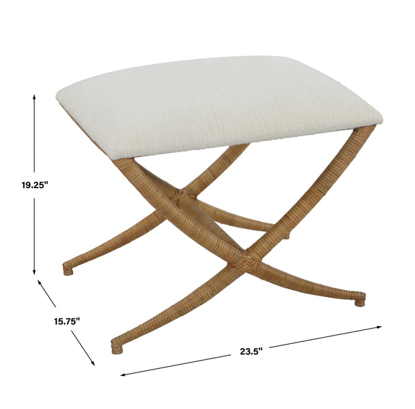 Uttermost Expedition White Fabric Small Bench 23751 Iron,Rattan,MDF,Foam,Fabric