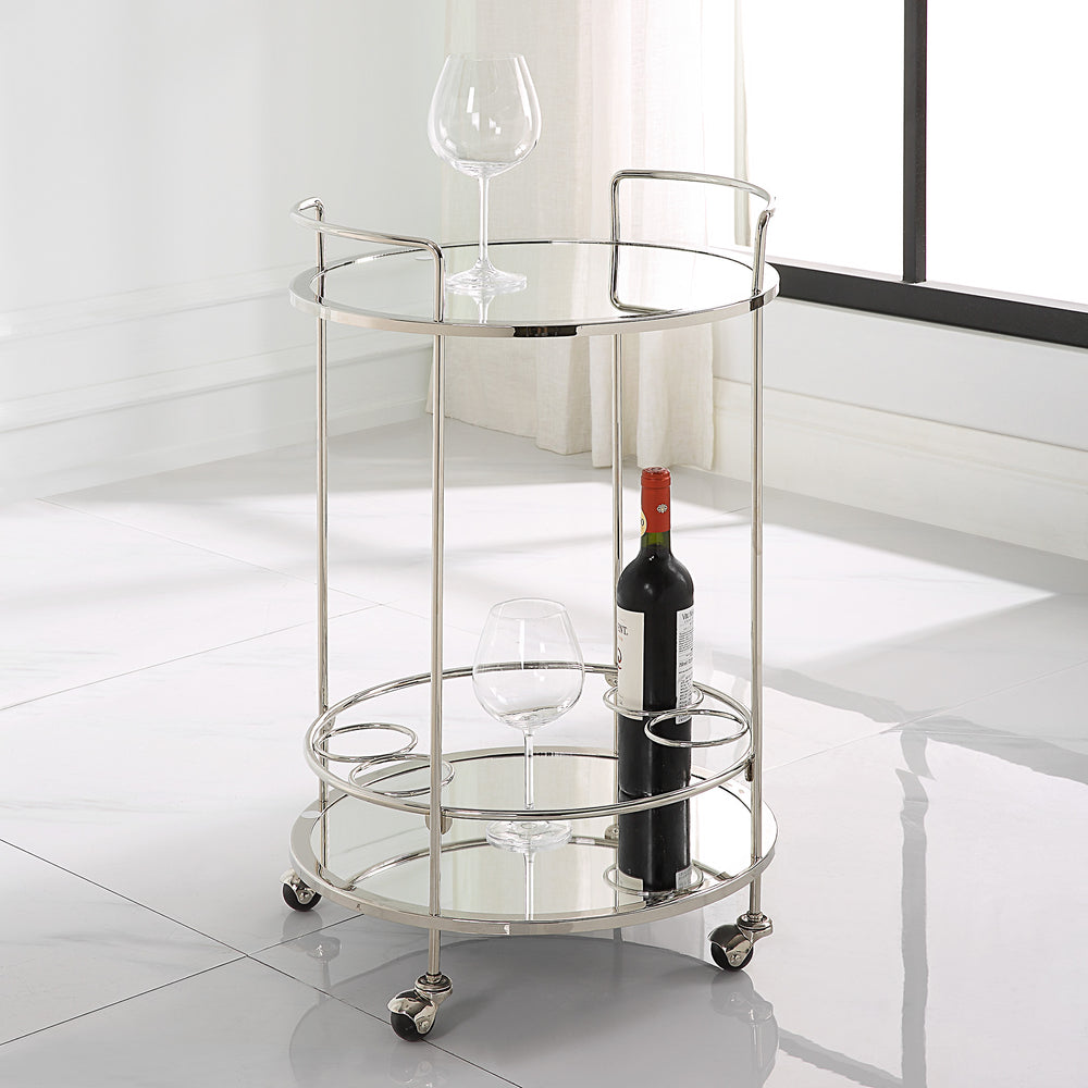 Uttermost Spritz Chrome Bar Cart 22895 STEEL, MIRROR, MDF