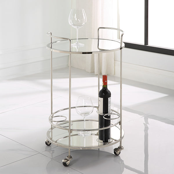 Uttermost Spritz Chrome Bar Cart 22895 STEEL, MIRROR, MDF