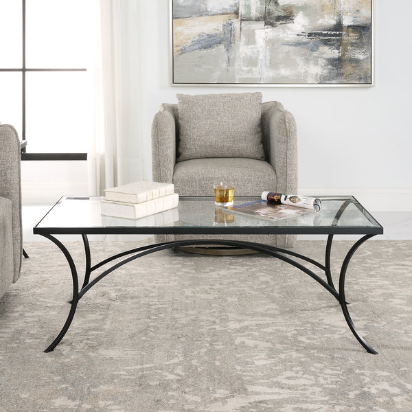 Uttermost Alayna Black Metal & Glass Coffee Table 22909 METAL ,TEMPERED GLASS