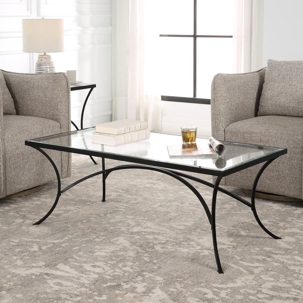 Uttermost Alayna Black Metal & Glass Coffee Table 22909 METAL ,TEMPERED GLASS