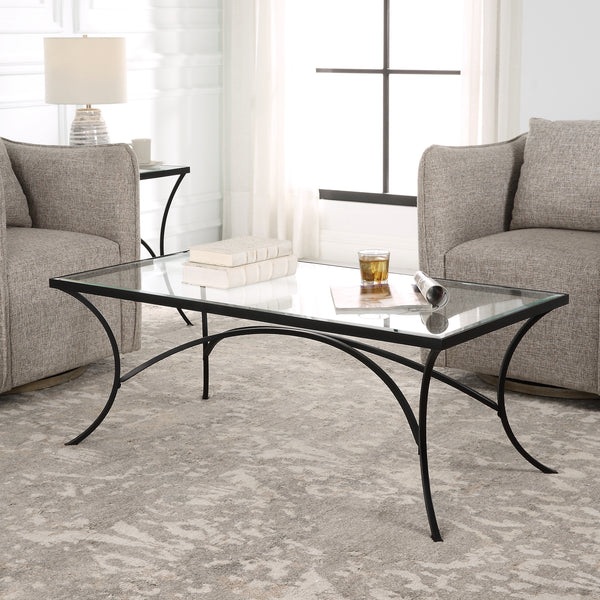 Uttermost Alayna Black Metal & Glass Coffee Table 22909 METAL ,TEMPERED GLASS