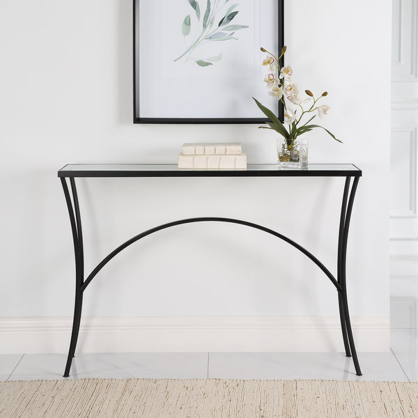 Uttermost Alayna Black Metal & Glass Console Table 22910 METAL,TEMPERED GLASS