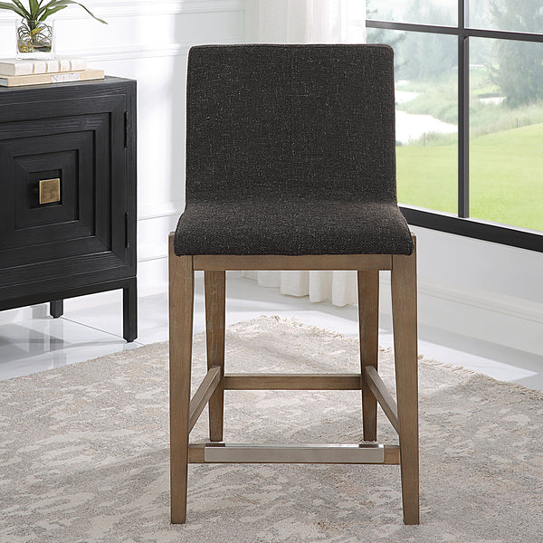 Uttermost Klemens Chocolate Counter Stool 23822 RUBBER WOOD，PLYWOOD，FABRIC，FOAM，HARDWARE