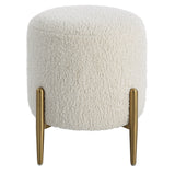 Uttermost Arles White Shearling Brass Ottoman 23821 HARDWOOD,PLYWOOD,FABRIC,METAL,FOAM,HARDWARE