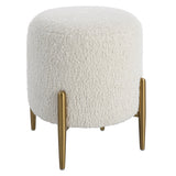 Uttermost Arles White Shearling Brass Ottoman 23821 HARDWOOD,PLYWOOD,FABRIC,METAL,FOAM,HARDWARE