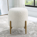 Uttermost Arles White Shearling Brass Ottoman 23821 HARDWOOD,PLYWOOD,FABRIC,METAL,FOAM,HARDWARE