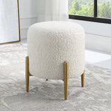 Uttermost Arles White Shearling Brass Ottoman 23821 HARDWOOD,PLYWOOD,FABRIC,METAL,FOAM,HARDWARE