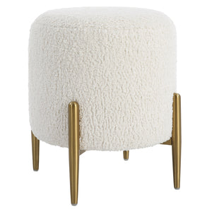 Uttermost Arles White Shearling Brass Ottoman 23821 HARDWOOD,PLYWOOD,FABRIC,METAL,FOAM,HARDWARE