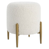 Uttermost Arles White Shearling Brass Ottoman 23821 HARDWOOD,PLYWOOD,FABRIC,METAL,FOAM,HARDWARE