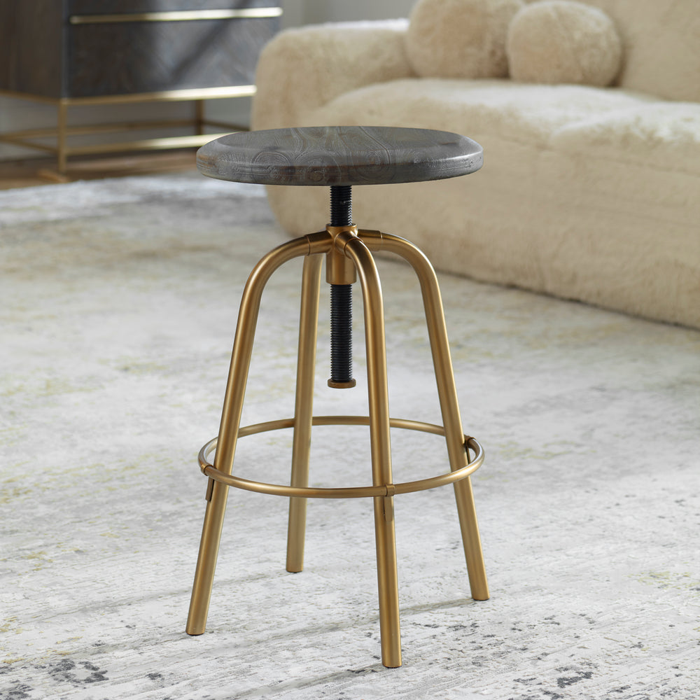 Uttermost Revolve Brass Counter Stool 22976 STAINLESS STEEL,IRON,ACACIA SOLID WOOD
