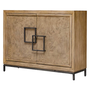 Uttermost Paltrow Burl Cabinet - Elegant 2-door Chest With Asymmetrical Bronze Pulls & Rich Texture Woodtone Particle Board With Oak,Mappa Burl Veneer & Oak Wood 50012